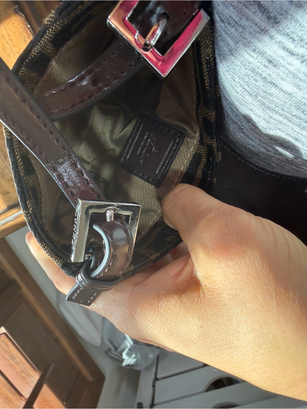 Fendi Brown Monogram Mini Baguette with Silver Buckle - Picture 3 of 4